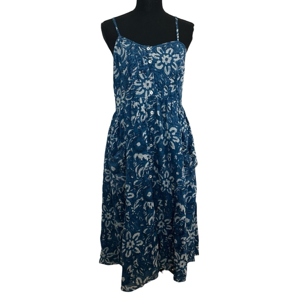 Fragonard Parfumeur Midi Dress Button Up Floral Cotton Summer Boho One Size